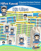 Niños Kawaii 🌟 - Etiquetas Escolares Premium Personalizadas