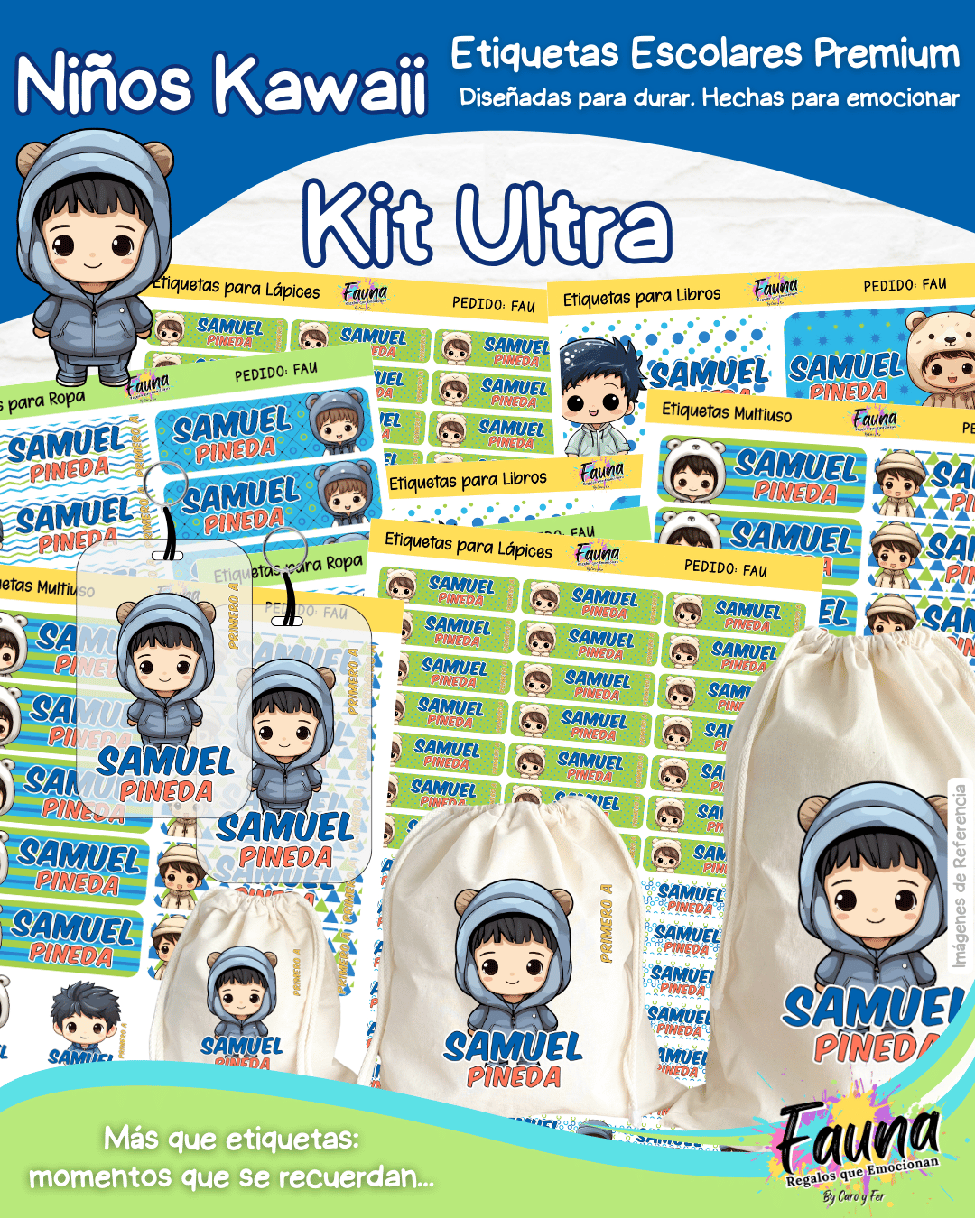 Niños Kawaii 🌟 - Etiquetas Escolares Premium Personalizadas