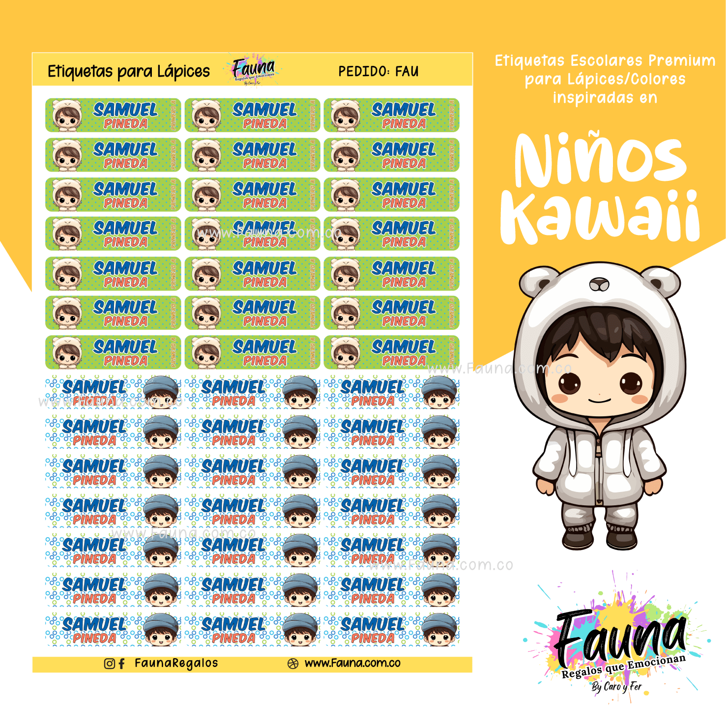 Niños Kawaii 🌟 - Etiquetas Escolares Premium Personalizadas