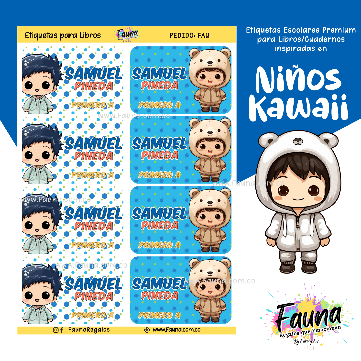 Niños Kawaii 🌟 - Etiquetas Escolares Premium Personalizadas