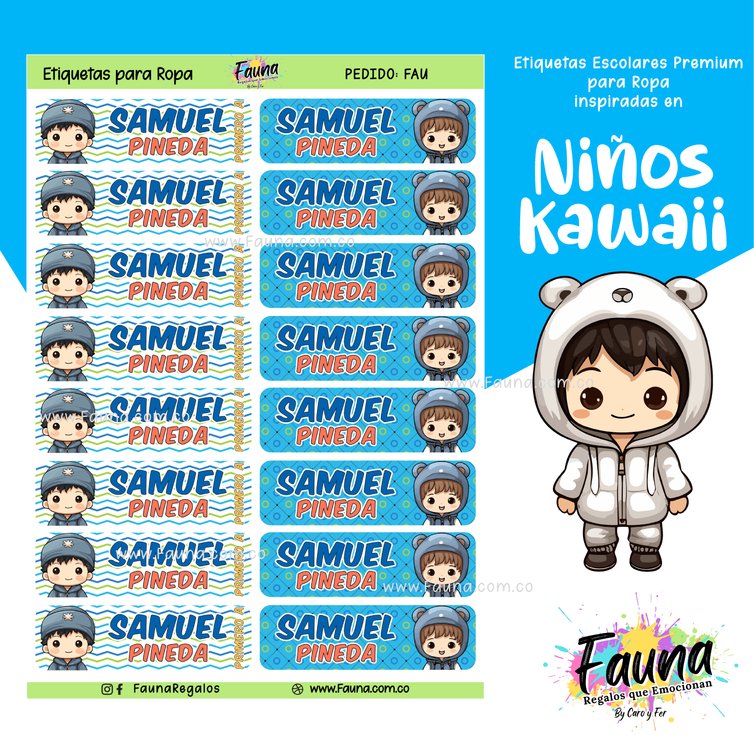 Niños Kawaii 🌟 - Etiquetas Escolares Premium Personalizadas