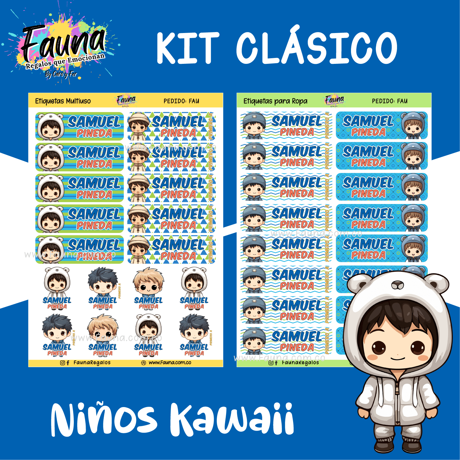 Niños Kawaii 🌟 - Etiquetas Escolares Premium Personalizadas