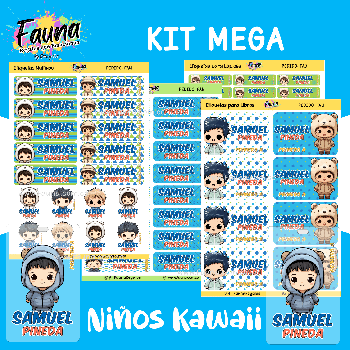 Niños Kawaii 🌟 - Etiquetas Escolares Premium Personalizadas