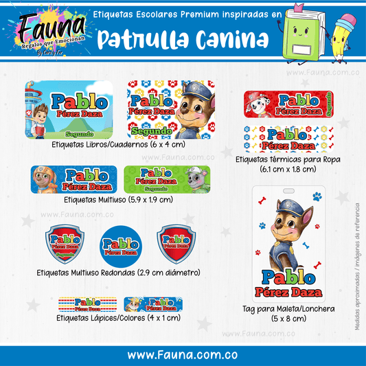 Etiquetas Escolares Premium Personalizadas – inspiradas en Paw Patrol 🐾✨ - Fauna Regalos que emocionan