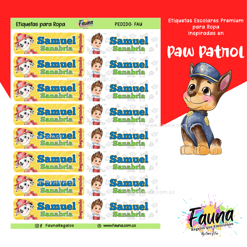 Paw Patrol 🐾 - Etiquetas Escolares Premium Personalizadas
