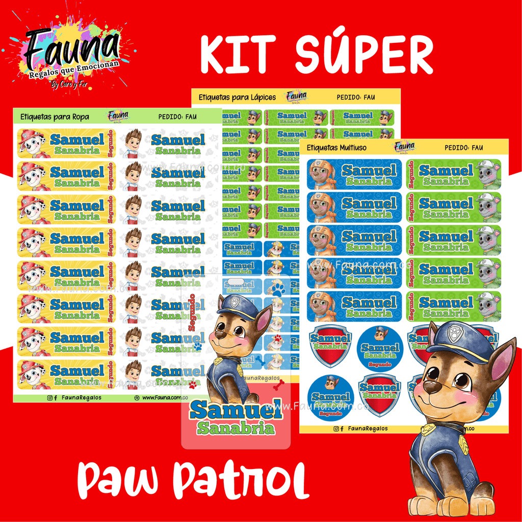Paw Patrol 🐾 - Etiquetas Escolares Premium Personalizadas