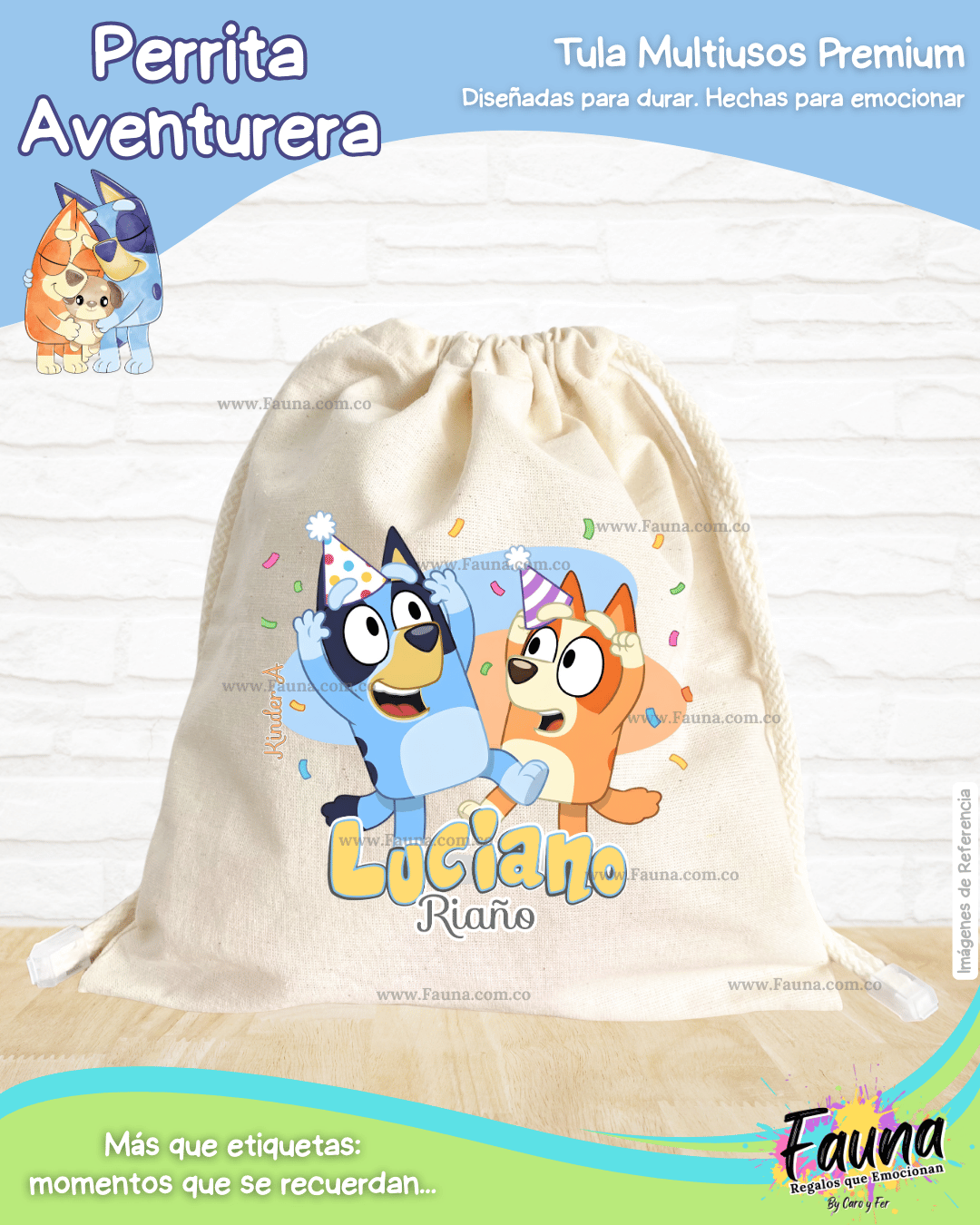 Perrita Aventurera 🐾 - Tula personalizada para niños – multiusos con nombre