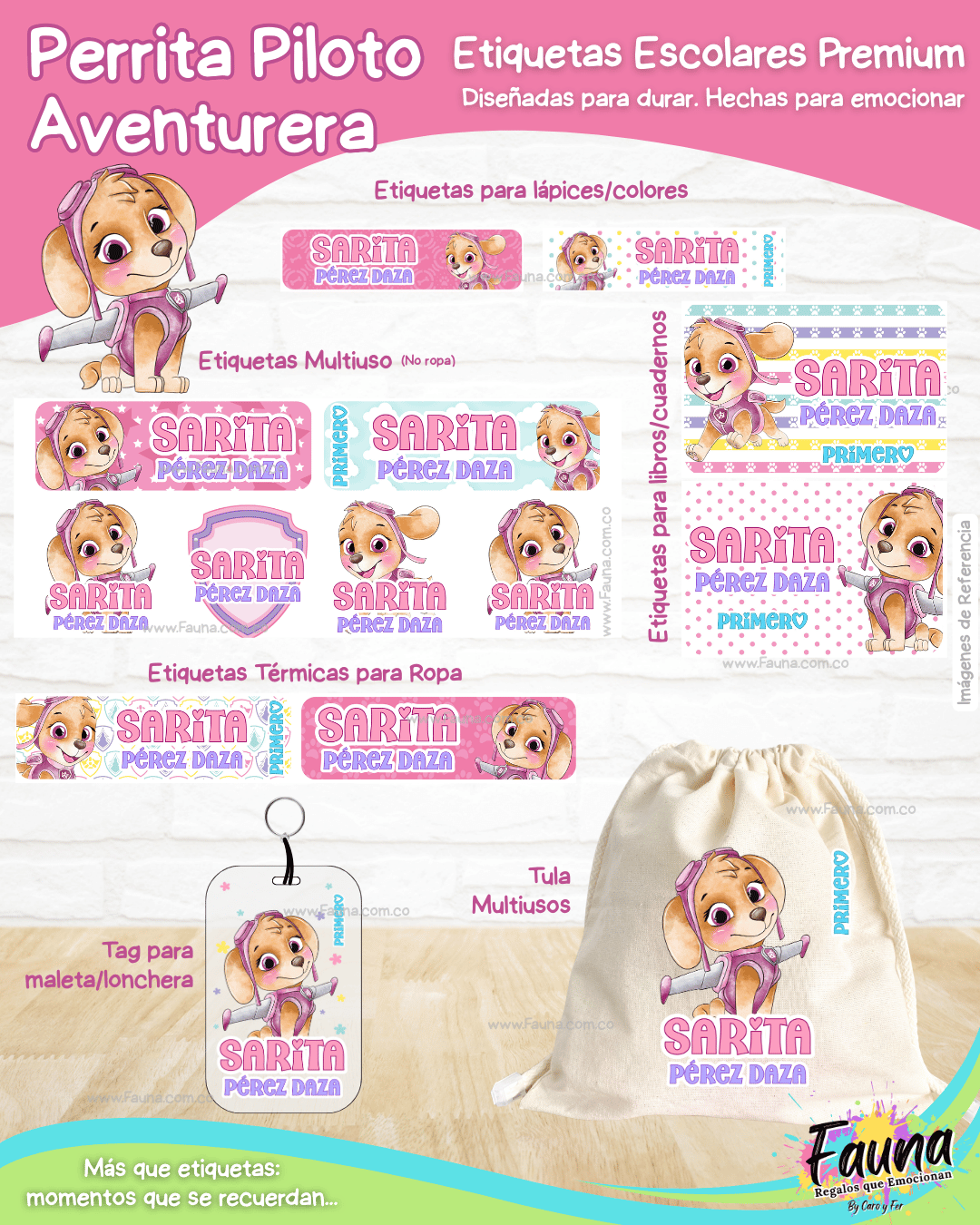 Perrita Piloto Aventurera 💗 - Etiquetas Escolares Premium Personalizadas