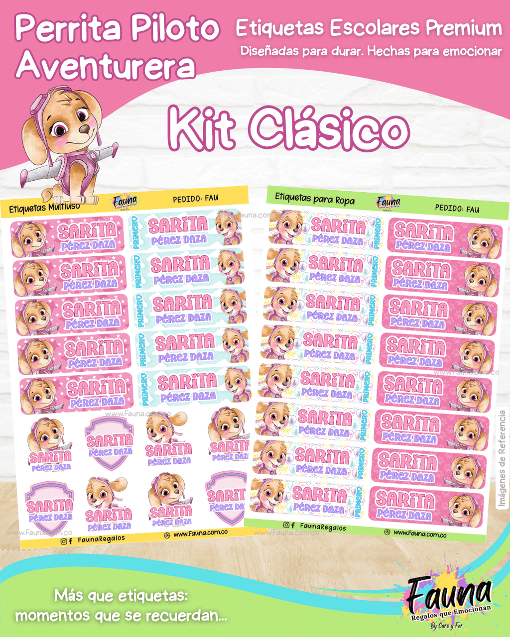 Perrita Piloto Aventurera 💗 - Etiquetas Escolares Premium Personalizadas