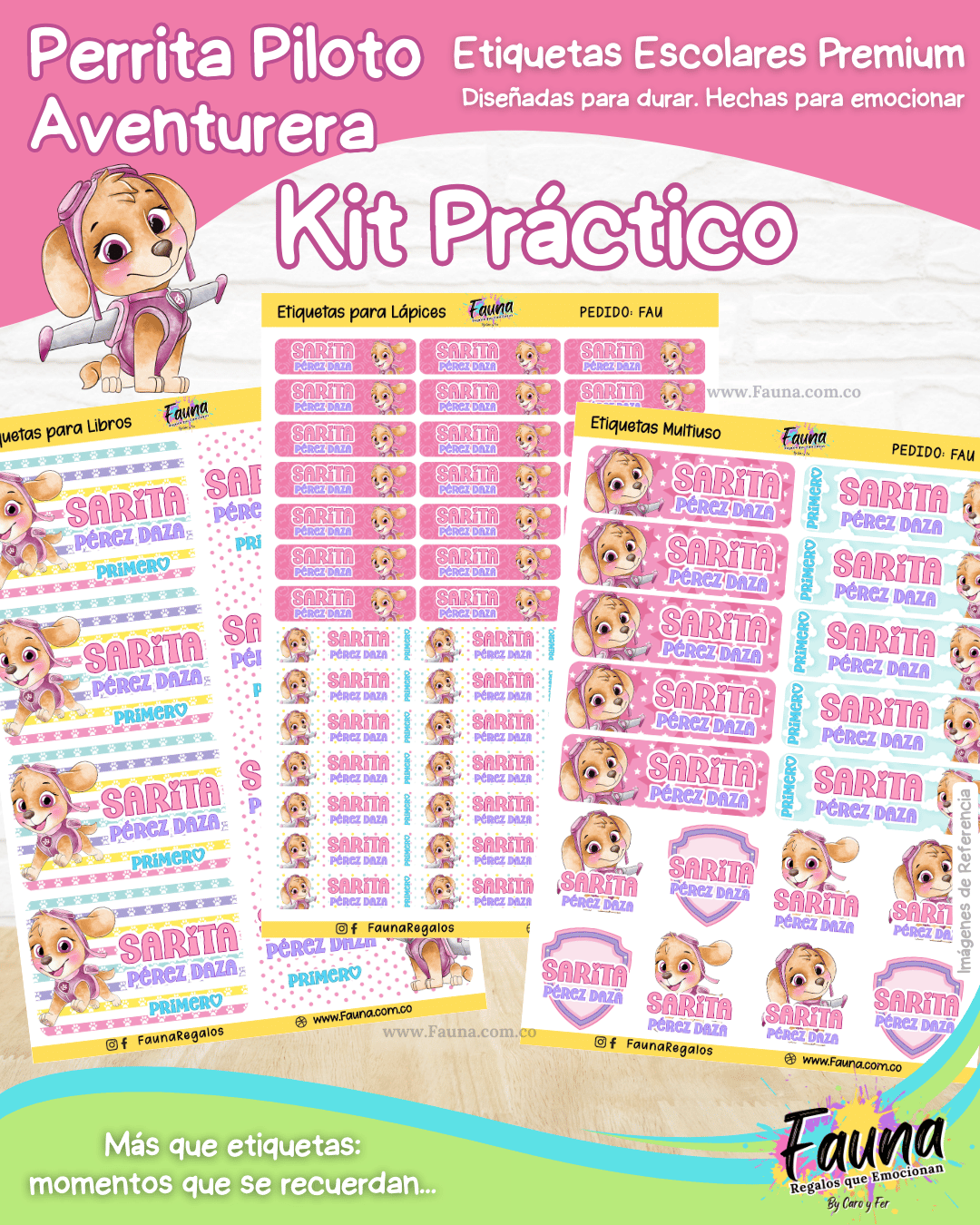 Perrita Piloto Aventurera 💗 - Etiquetas Escolares Premium Personalizadas