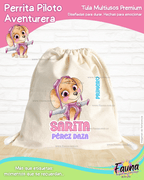 Perrita Piloto Aventurera 💗 - Tula personalizada para niña – multiusos con nombre