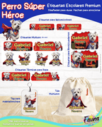 Perro Súper Héroe 🐶 - Etiquetas Escolares Premium Personalizadas