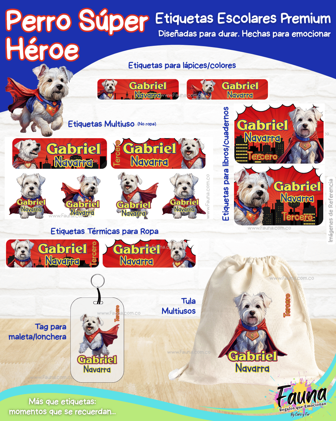 Perro Súper Héroe 🐶 - Etiquetas Escolares Premium Personalizadas