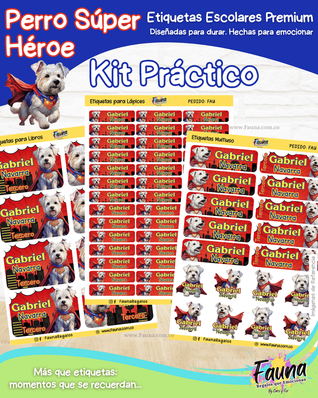 Perro Súper Héroe 🐶 - Etiquetas Escolares Premium Personalizadas