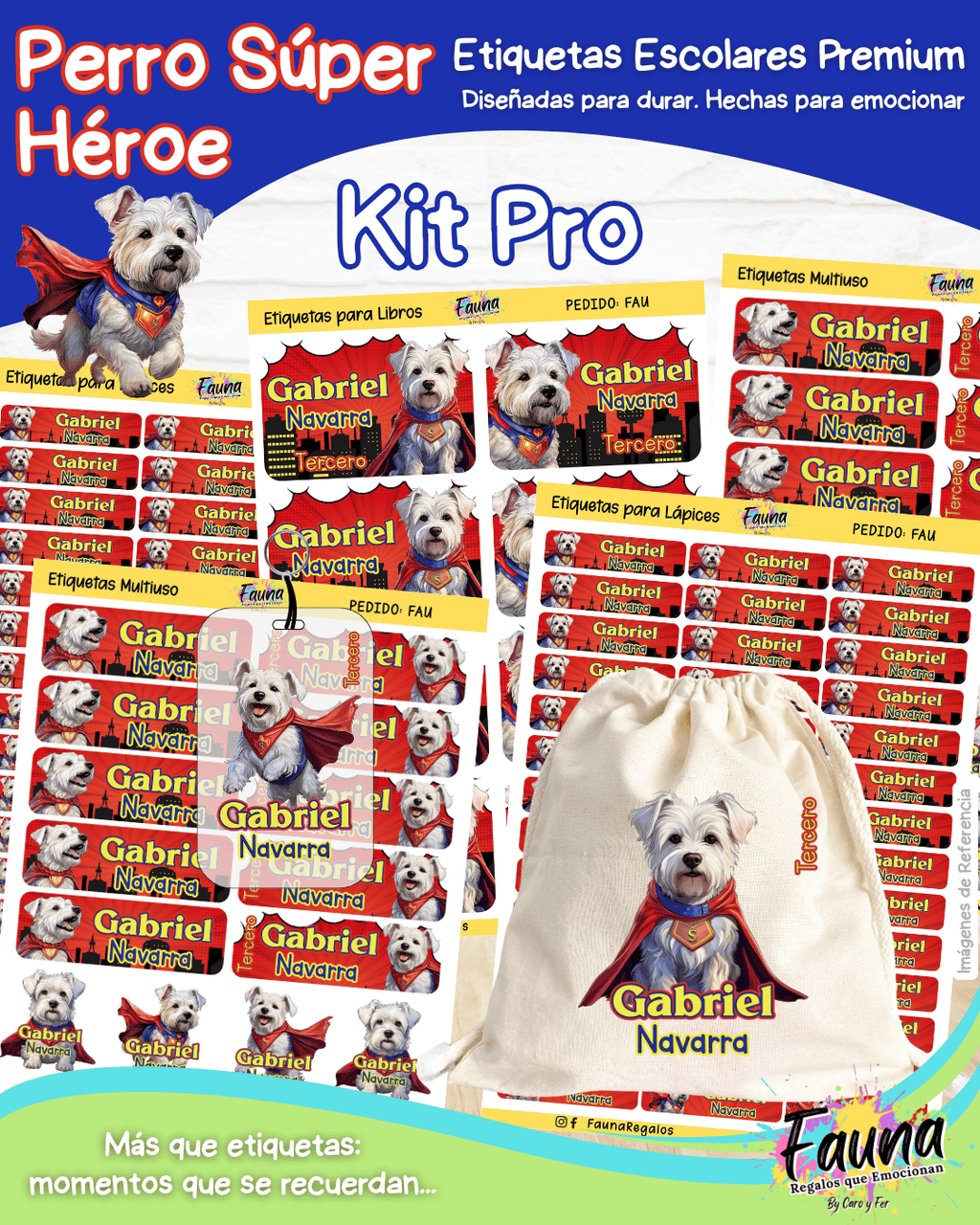 Perro Súper Héroe 🐶 - Etiquetas Escolares Premium Personalizadas