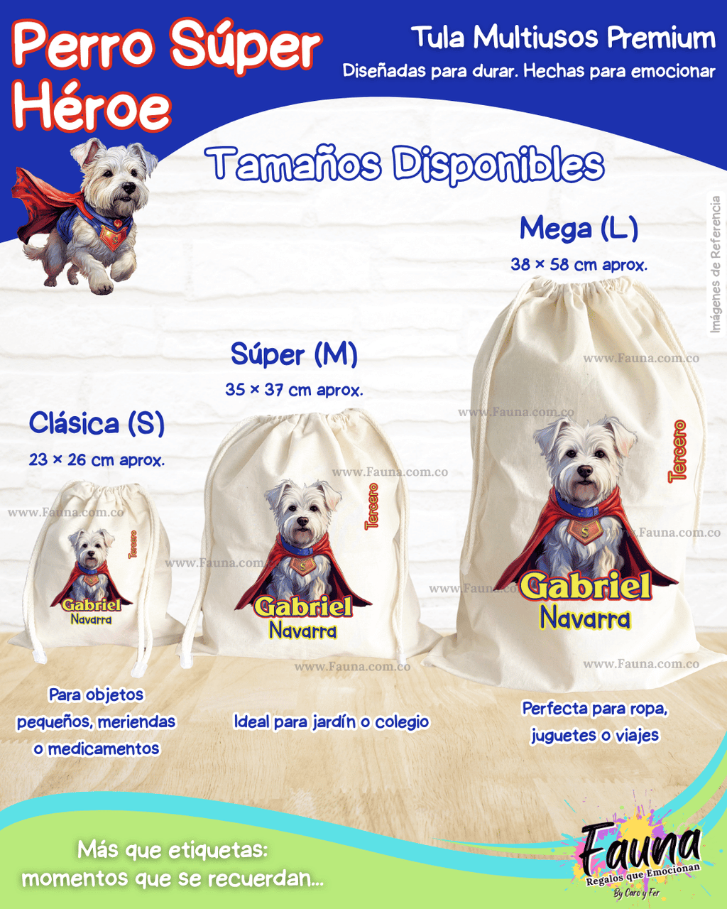 Perro Súper Héroe 🐶 - Tula personalizada para niño – multiusos con nombre