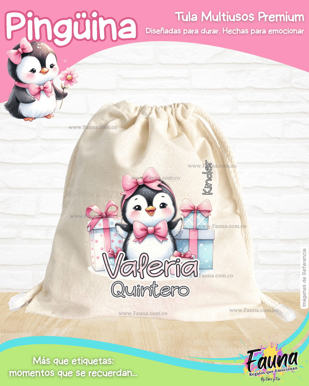 Pingüina 🐧 - Tula personalizada para niña – multiusos con nombre