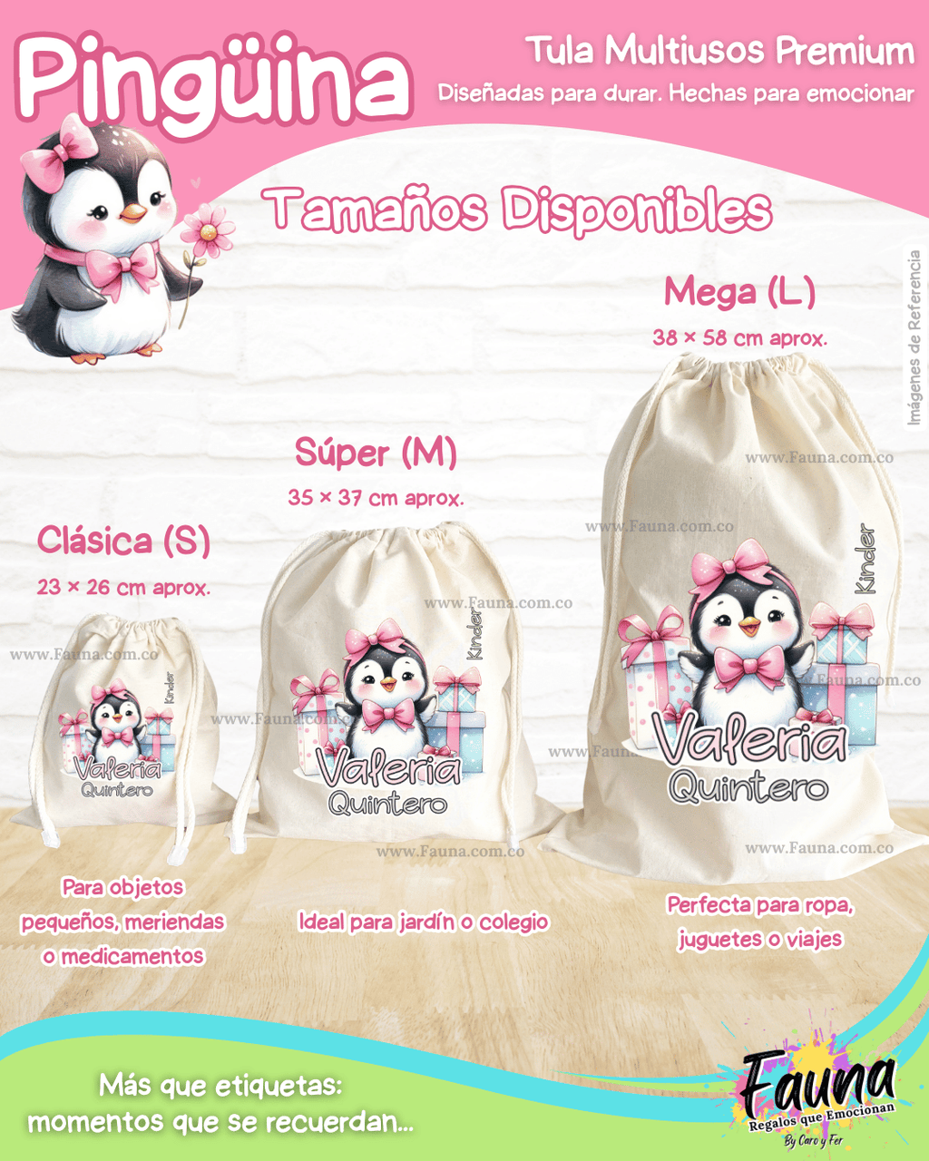 Pingüina 🐧 - Tula personalizada para niña – multiusos con nombre