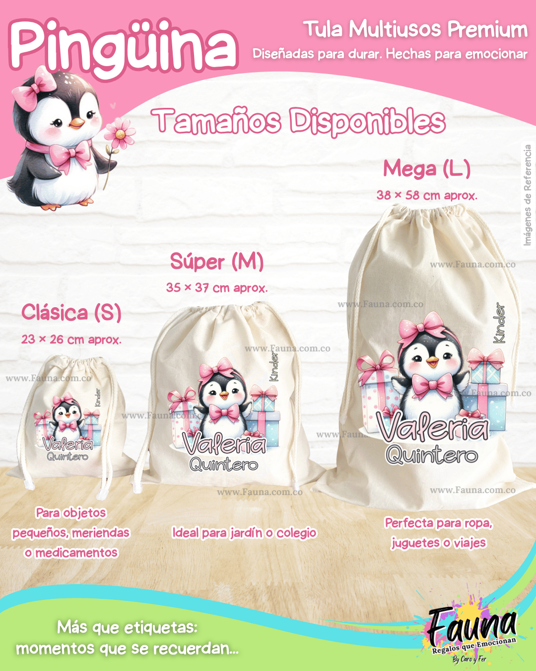 Pingüina 🐧 - Tula personalizada para niña – multiusos con nombre