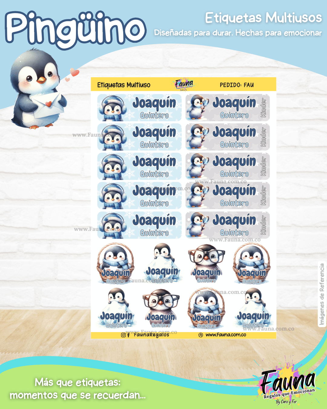 Pingüino ❄️ - Etiquetas Escolares Premium Personalizadas