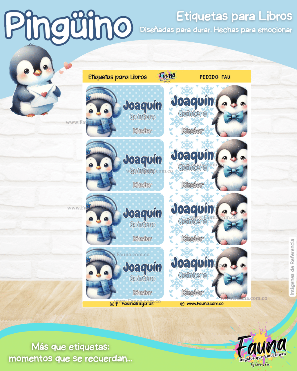Pingüino ❄️ - Etiquetas Escolares Premium Personalizadas