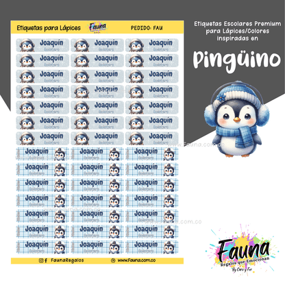 Etiquetas Escolares Premium Personalizadas – Pingüino ❄️🐧