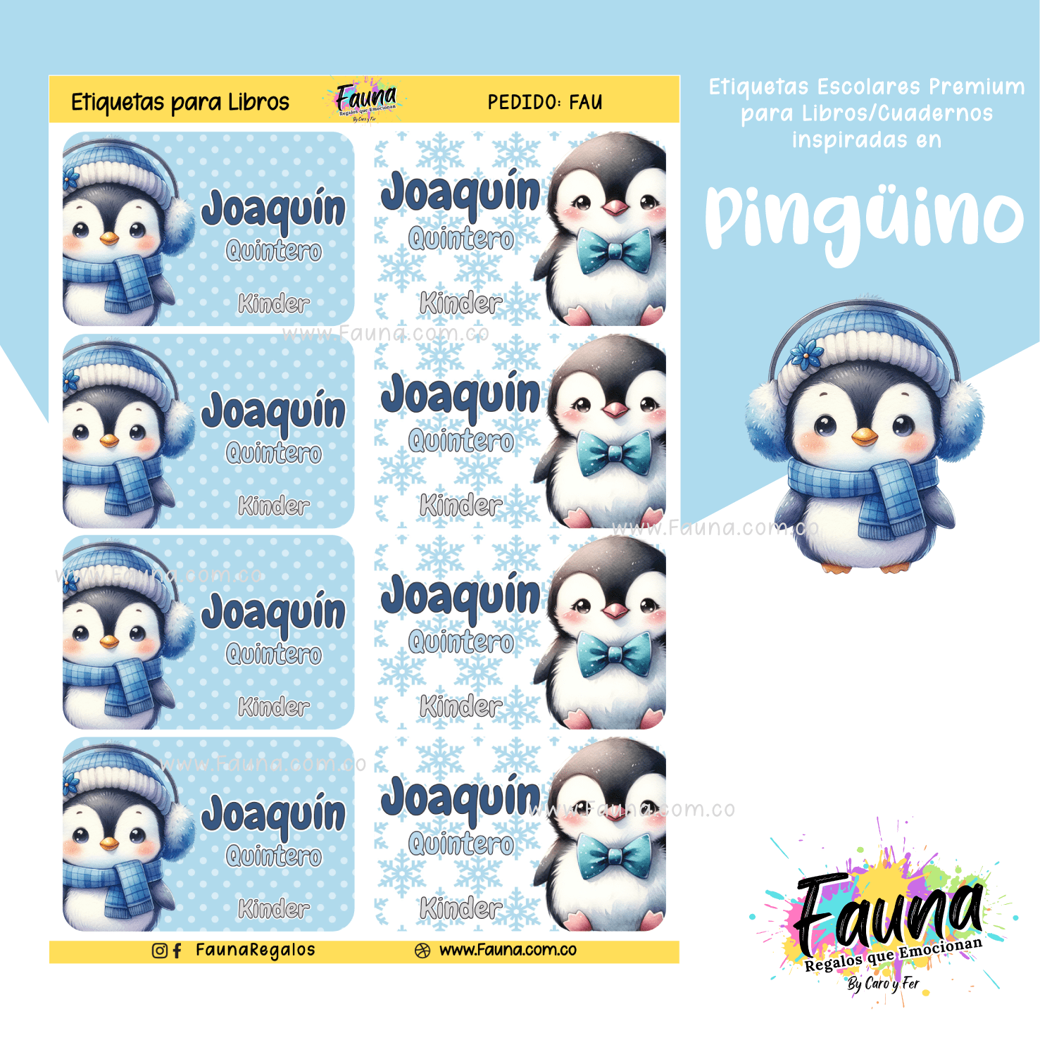 Pingüino ❄️ - Etiquetas Escolares Premium Personalizadas