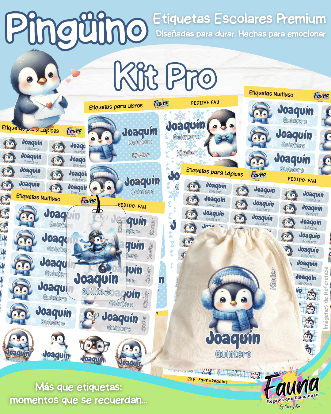 Pingüino ❄️ - Etiquetas Escolares Premium Personalizadas