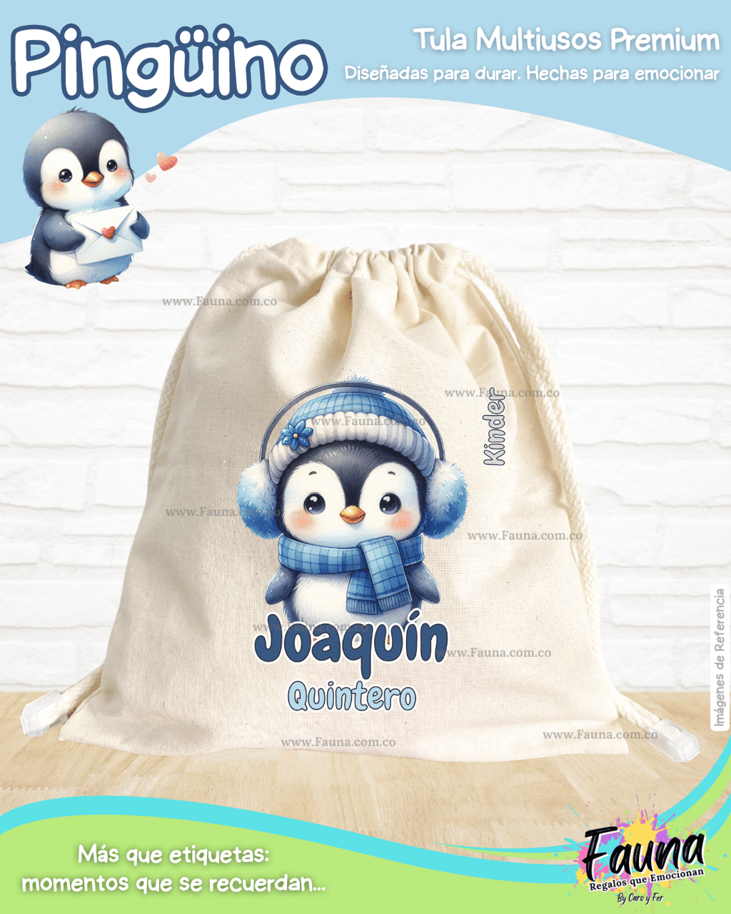 Pingüino ❄️ - Tula personalizada para niño – multiusos con nombre