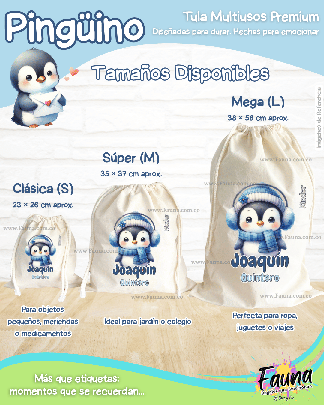 Pingüino ❄️ - Tula personalizada para niño – multiusos con nombre