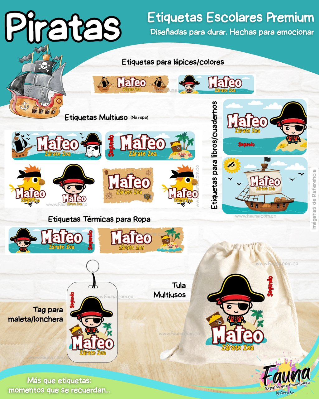 Piratas 🦜 - Etiquetas Escolares Premium Personalizadas