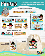 Piratas 🦜 - Etiquetas Escolares Premium Personalizadas