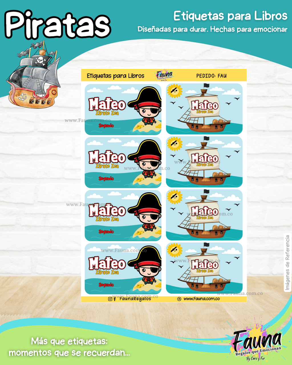 Piratas 🦜 - Etiquetas Escolares Premium Personalizadas