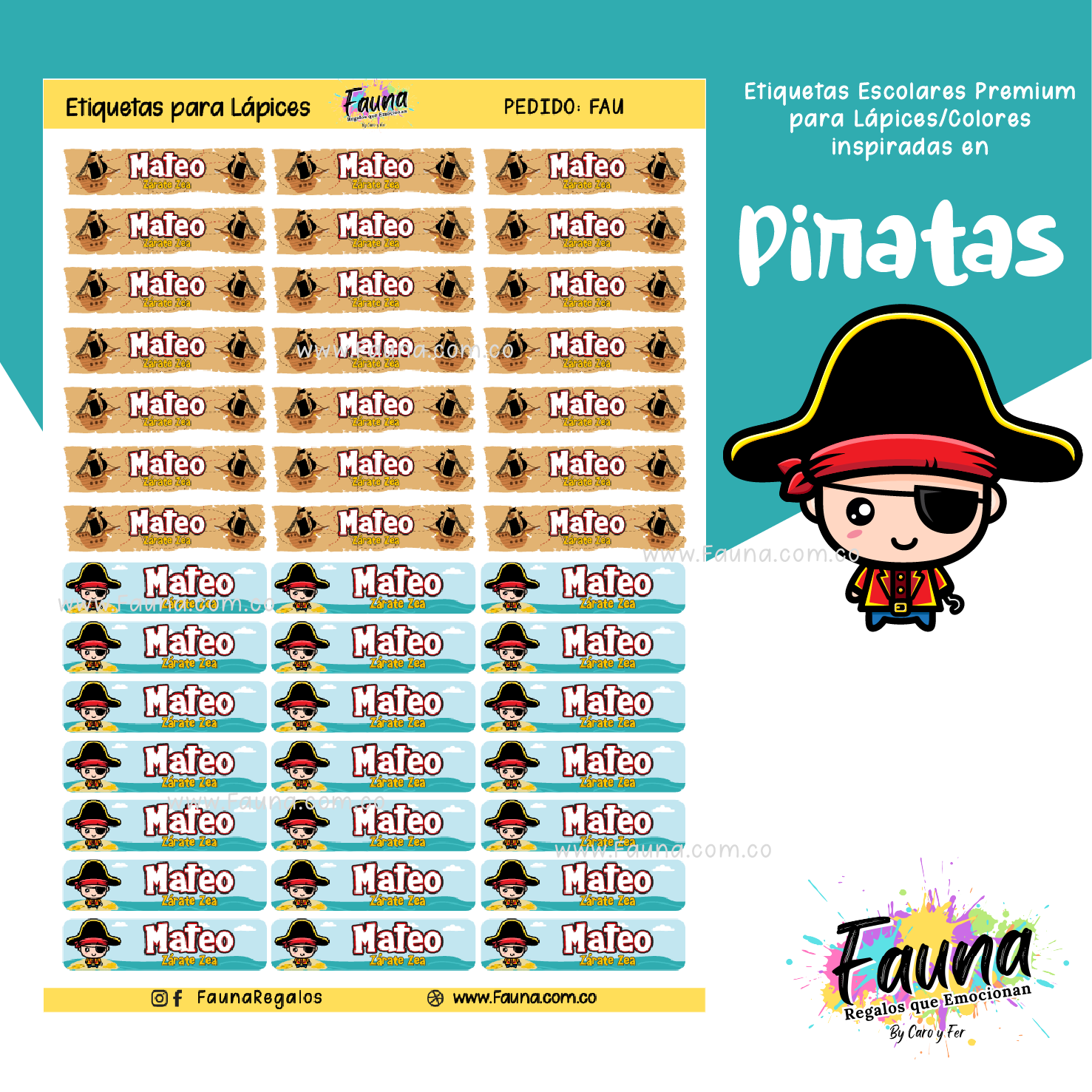 Piratas 🏴‍☠️ - Etiquetas Escolares Premium Personalizadas