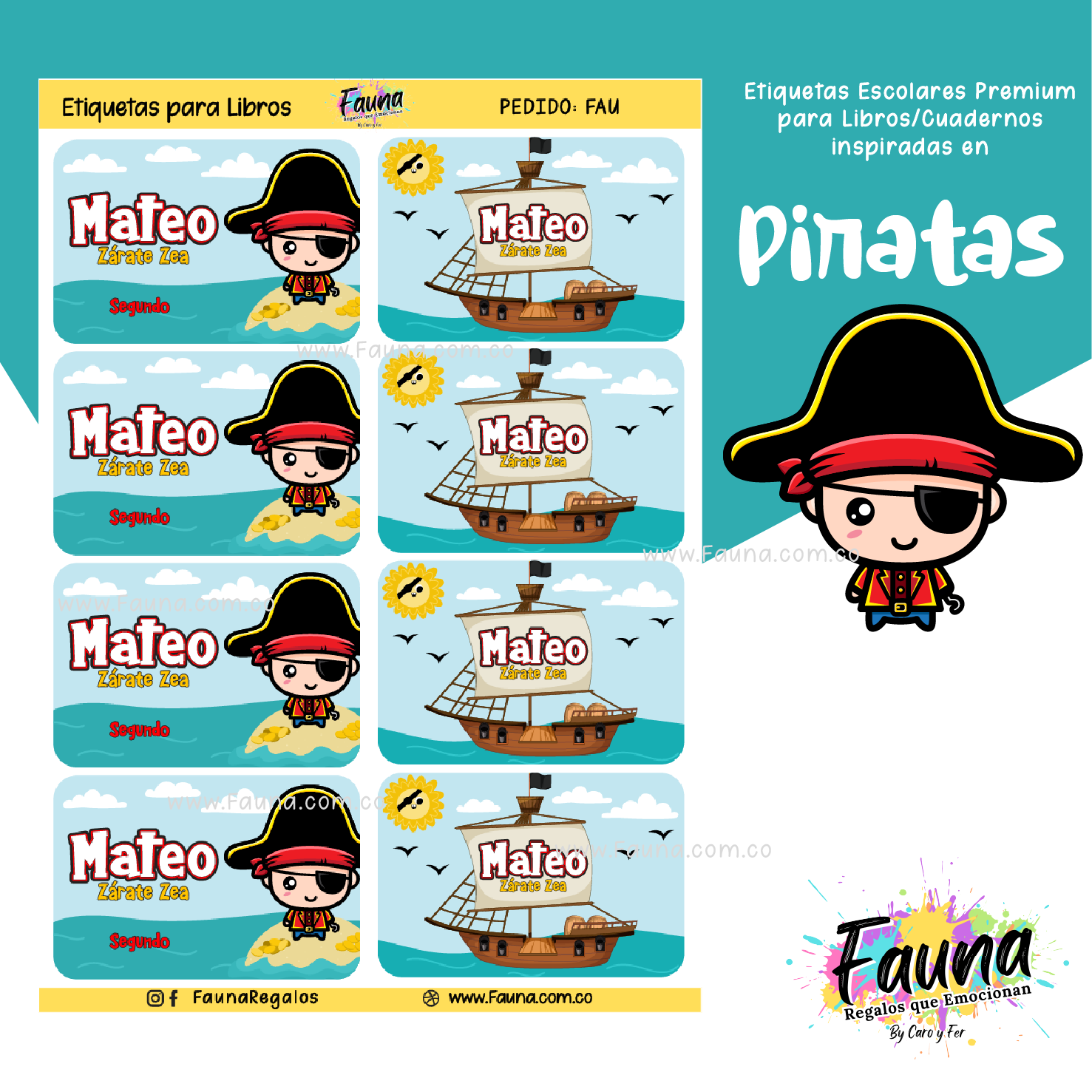 Piratas 🏴‍☠️ - Etiquetas Escolares Premium Personalizadas