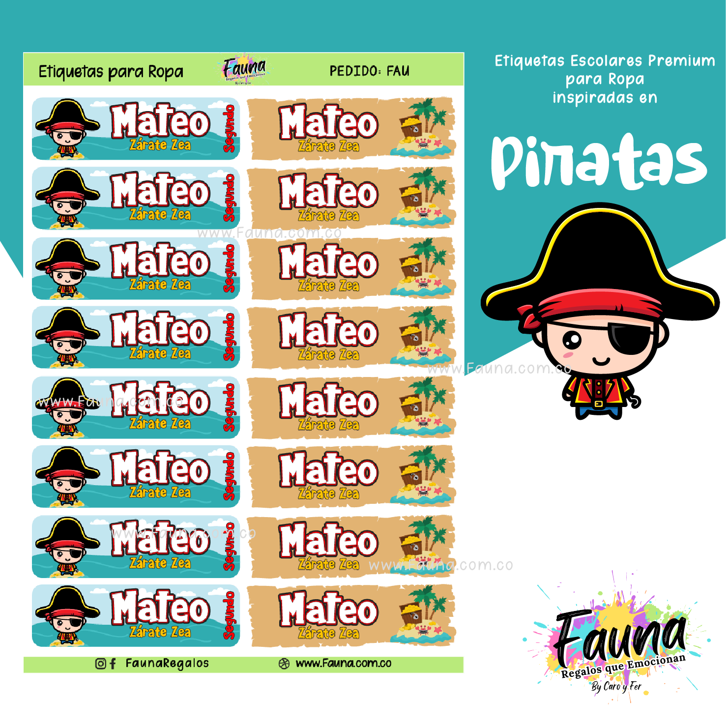 Piratas 🏴‍☠️ - Etiquetas Escolares Premium Personalizadas
