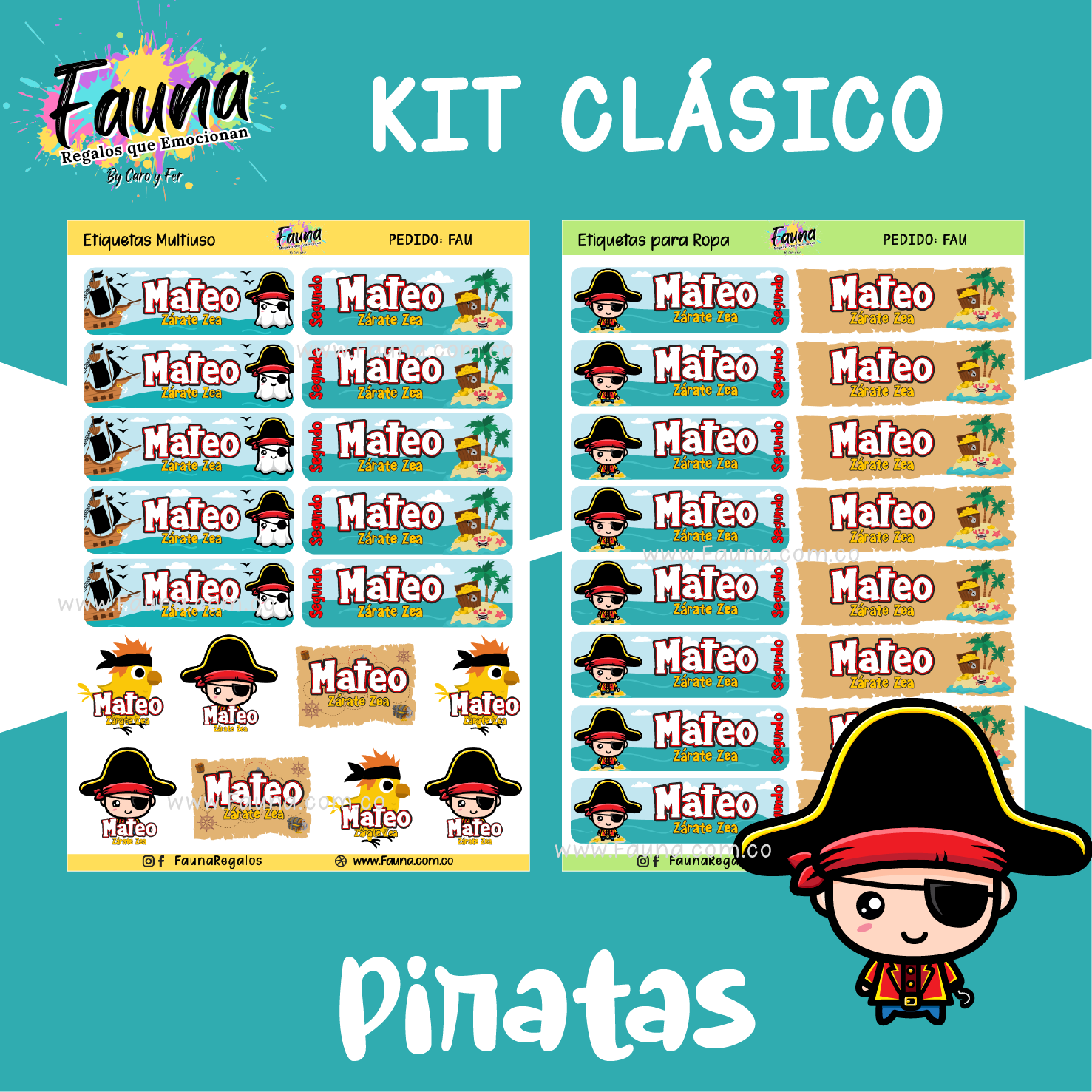 Piratas 🏴‍☠️ - Etiquetas Escolares Premium Personalizadas