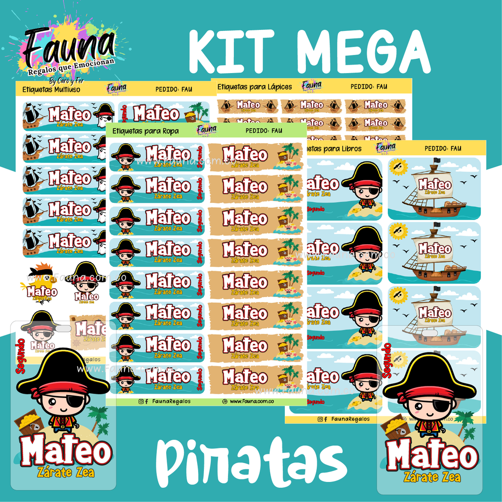 Piratas 🏴‍☠️ - Etiquetas Escolares Premium Personalizadas