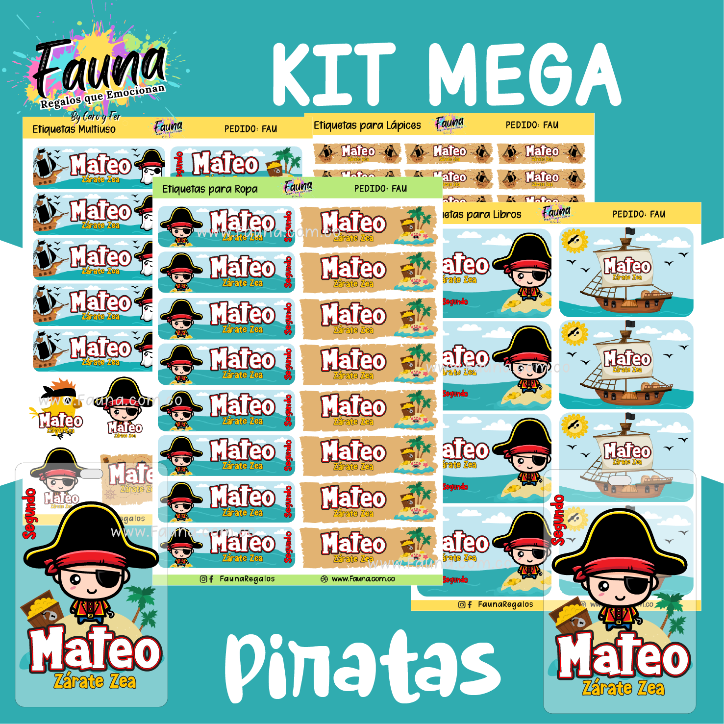 Piratas 🏴‍☠️ - Etiquetas Escolares Premium Personalizadas