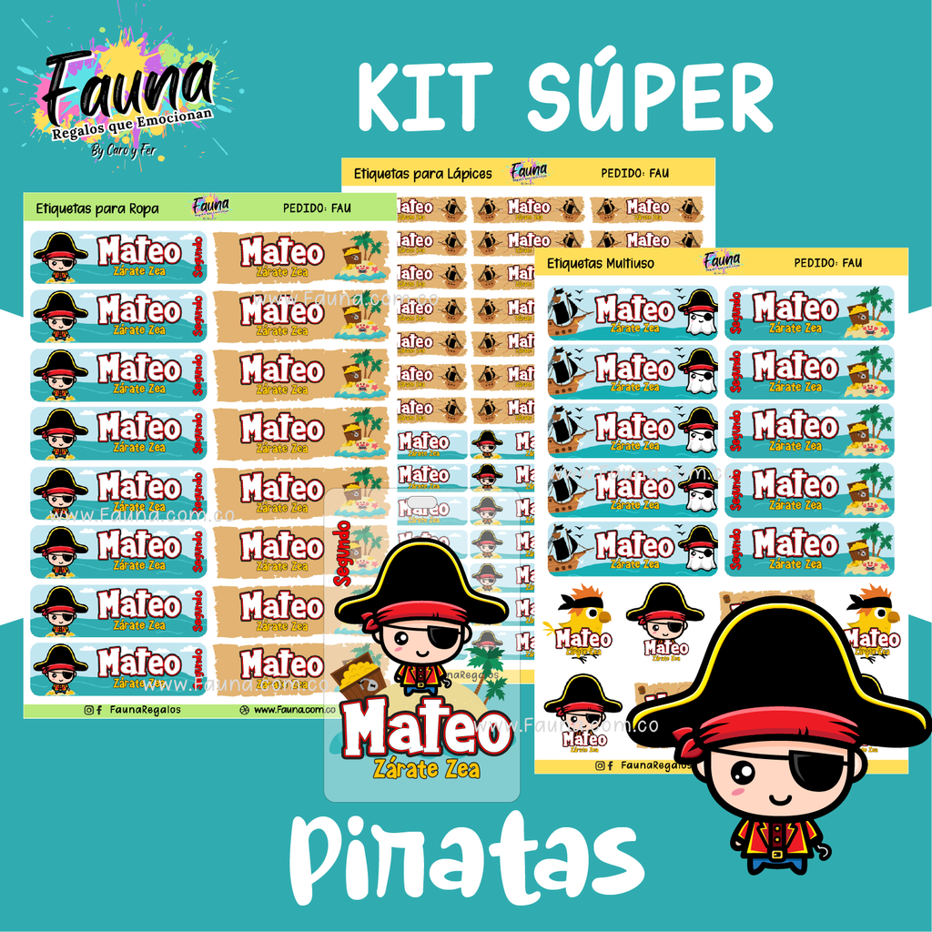 Piratas 🏴‍☠️ - Etiquetas Escolares Premium Personalizadas