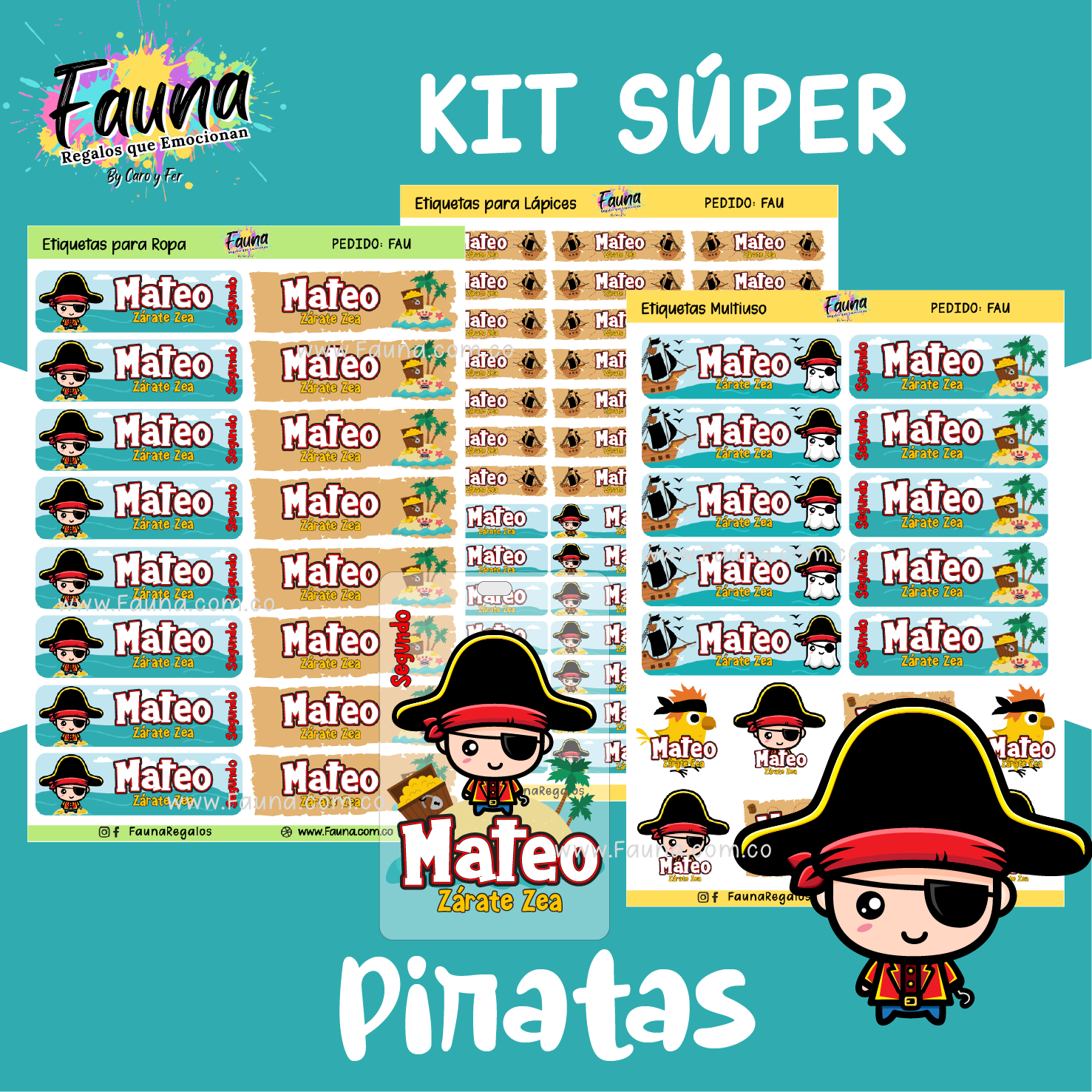 Piratas 🏴‍☠️ - Etiquetas Escolares Premium Personalizadas