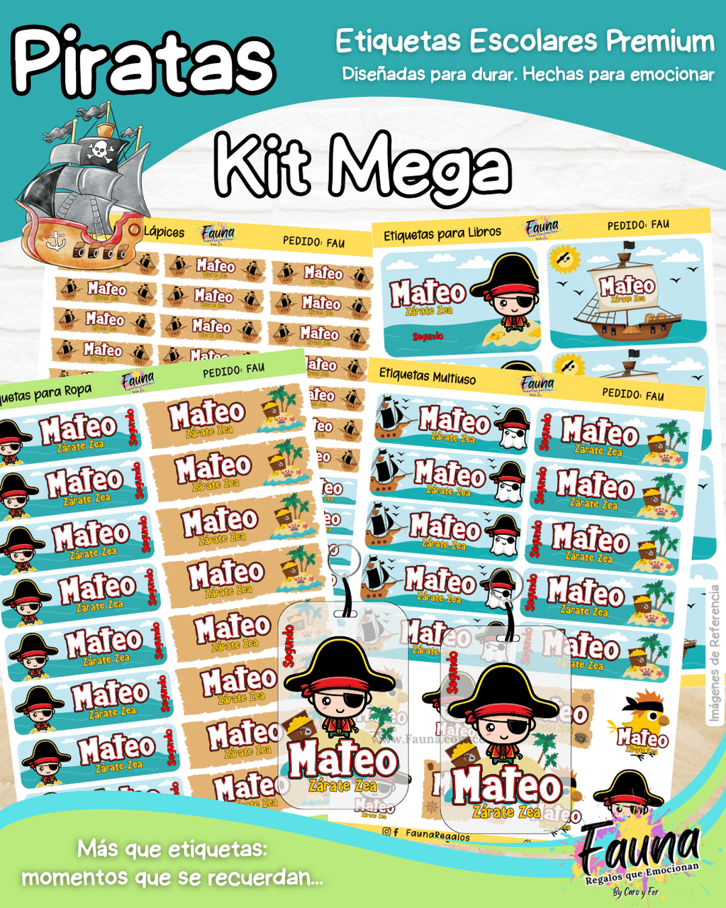 Piratas 🦜 - Etiquetas Escolares Premium Personalizadas