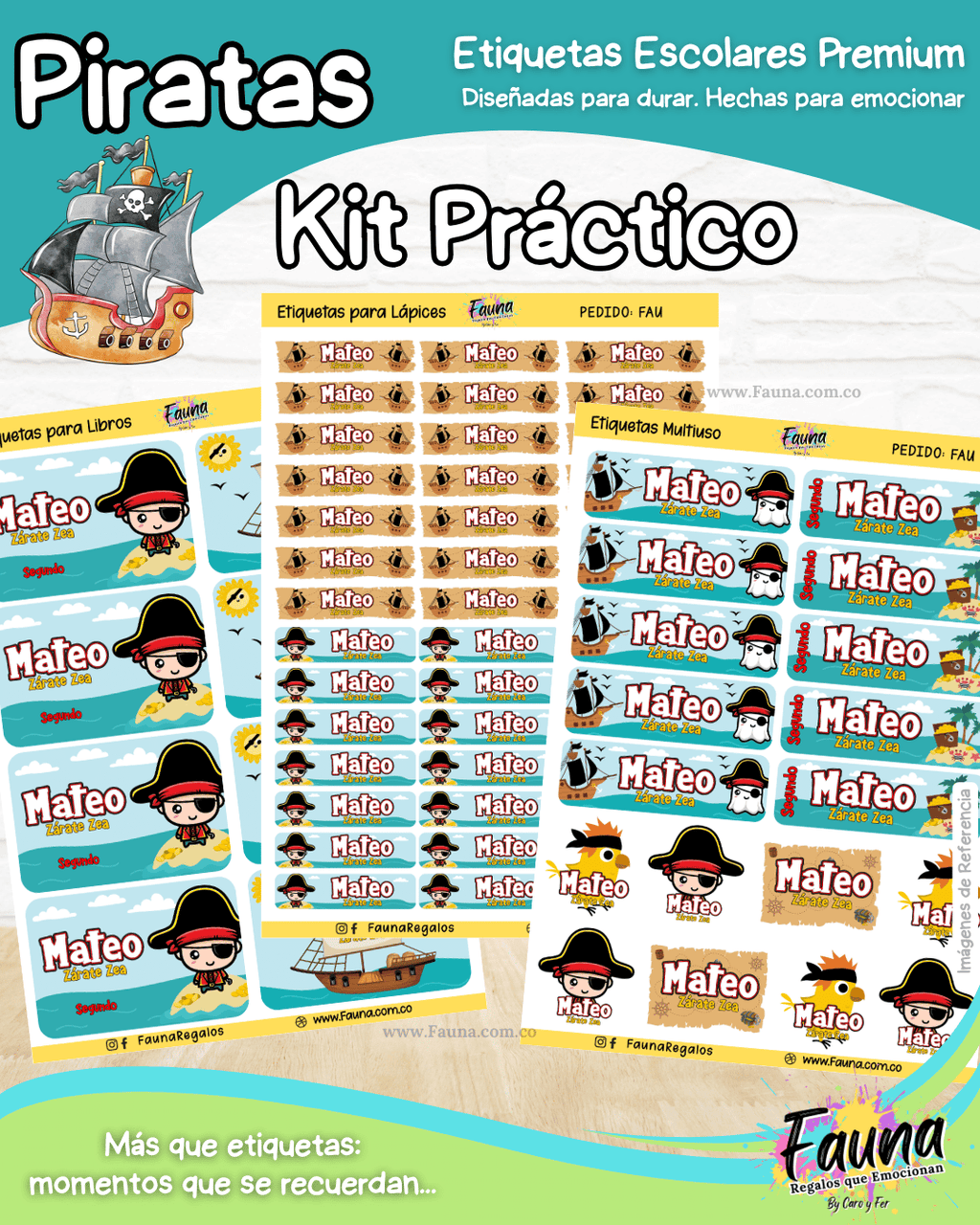 Piratas 🦜 - Etiquetas Escolares Premium Personalizadas