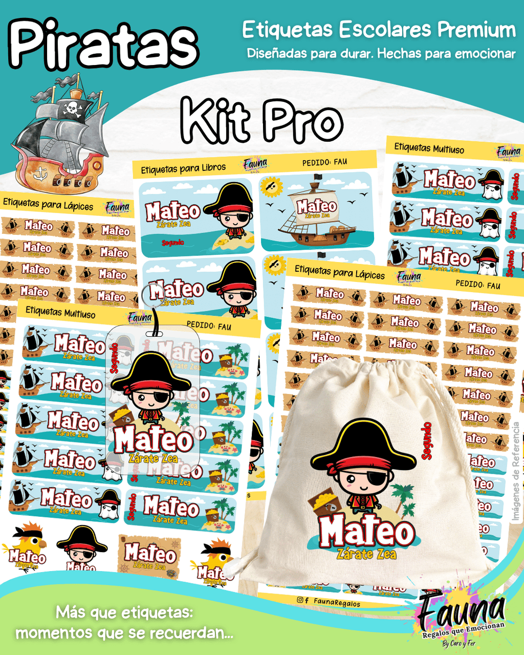 Piratas 🦜 - Etiquetas Escolares Premium Personalizadas