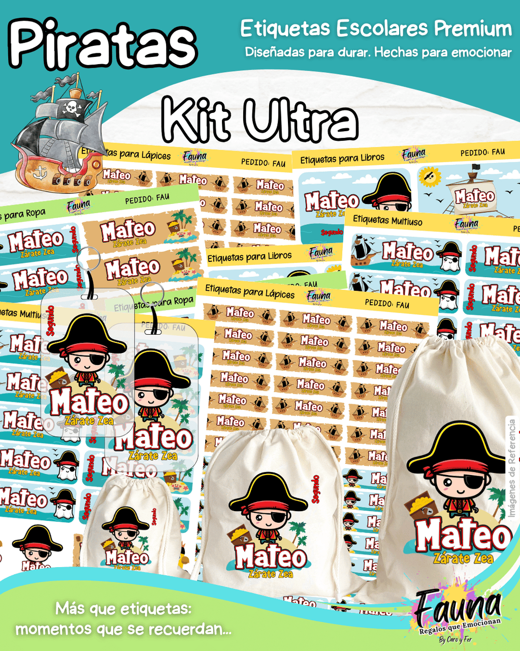 Piratas 🦜 - Etiquetas Escolares Premium Personalizadas