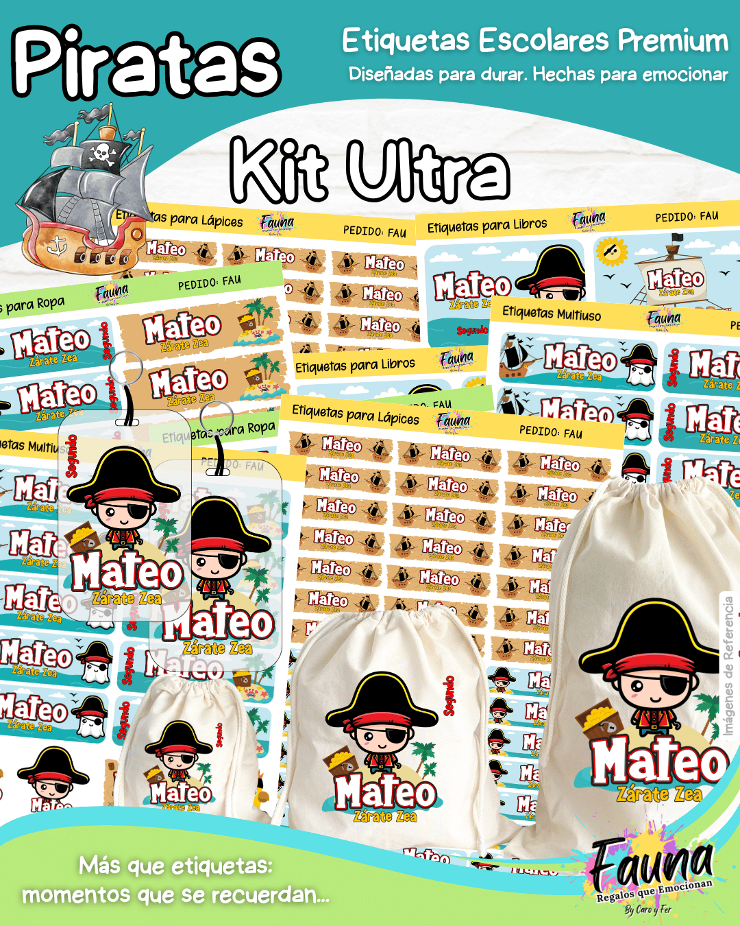 Piratas 🦜 - Etiquetas Escolares Premium Personalizadas