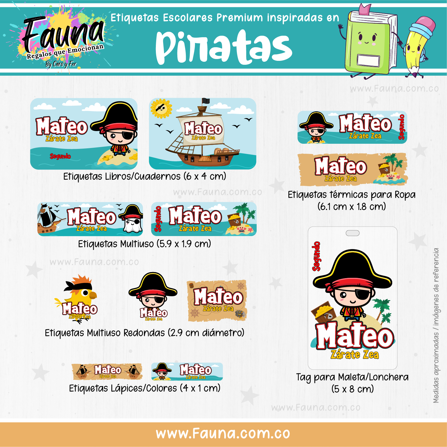 Piratas 🏴‍☠️ - Etiquetas Escolares Premium Personalizadas