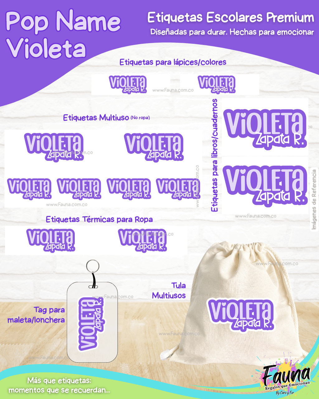 Pop Name – Violeta 💜 - Etiquetas Escolares Premium Personalizadas