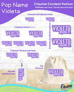 Pop Name – Violeta 💜 - Etiquetas Escolares Premium Personalizadas