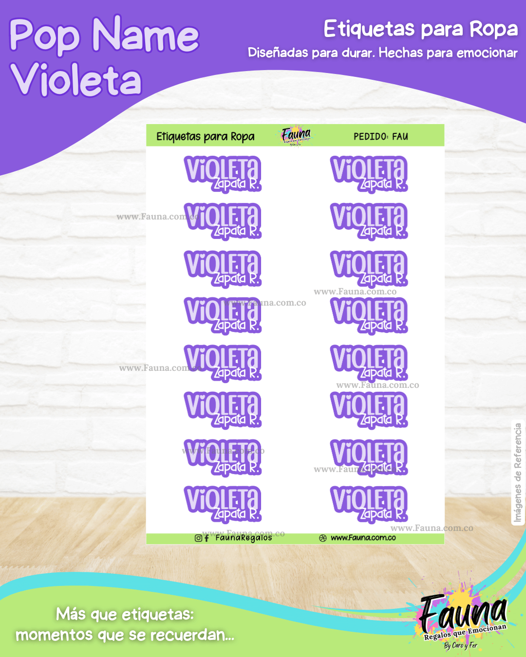 Pop Name – Violeta 💜 - Etiquetas Escolares Premium Personalizadas